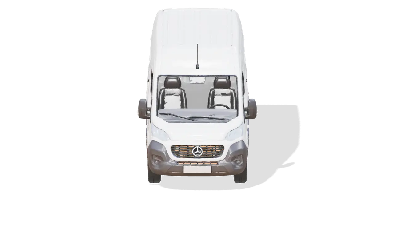 Front view of a silver mobile workshop van